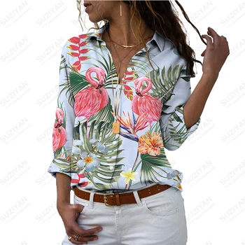 Летняя новая женская рубашка с 3D принтом тропических растений, женская рубашка в стиле отпусков и повседневности, модная свободная женская рубашка Изображение