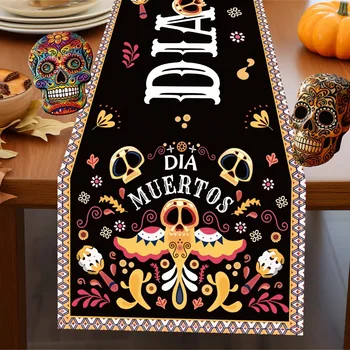 Мексиканский цветной Винтажный цветок Дурмана Льняной стол Флаг Обеденный стол Украшение дома Кухонная настольная дорожка Изображение
