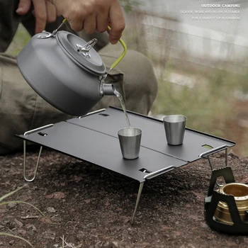 Мини-складной алюминиевый походный стол с сумкой для переноски, портативный сверхлегкий Складной стол для барбекю, походов, рыбалки. Изображение