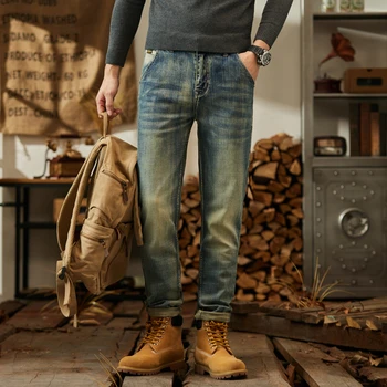 Мужские джинсы Vintage Color Slim Plus Size из Денима Винтажного цвета Изображение