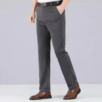 Мужские костюмные брюки с высокой талией и Глубоким вырезом в промежности, Костюмные брюки с дышащей резинкой на талии, Прямые деловые брюки, мужская одежда Изображение