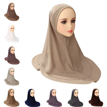 Мусульманский хиджаб в малайзийском стиле, мусульманский шарф, арабские шали, Тюрбан, Шифоновый двухслойный головной платок-хиджаб, который можно надевать сразу же Изображение