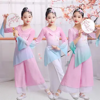 Новые детские костюмы для классических танцев, Китайские танцевальные костюмы для девочек, Детские тренировочные костюмы для танцев в китайском стиле Unifom LE016 Изображение