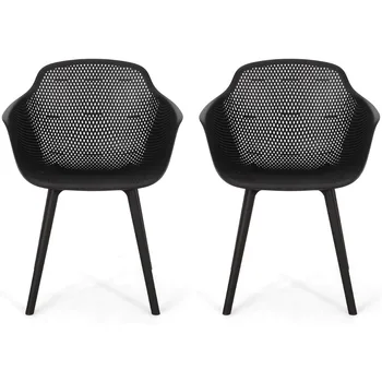 Обеденный стул Davina на открытом воздухе (комплект из 2 предметов) Полипропиленовая черная мебель для кемпинга, не требующая транспортировки Изображение