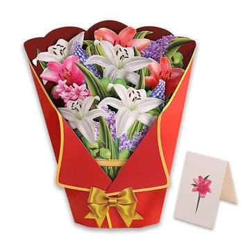 Открытки с букетом цветов, 3D Бумажный букет цветов с открыткой и конвертом, поздравительная открытка ко Дню Святого Валентина Изображение