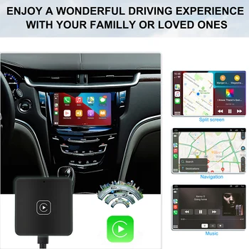 Подключенный к беспроводной сети автомобильный адаптер Carplay Android, совместимый с Bluetooth, интеллектуальный модуль голосового помощника Smart AI Box. Изображение