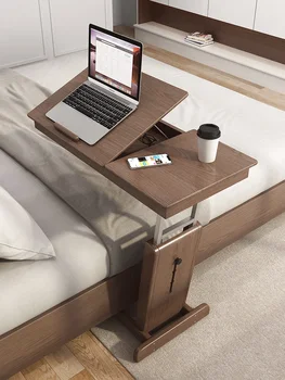 Прикроватный столик из массива дерева, съемный, складной и подъемный стол для ноутбука Изображение