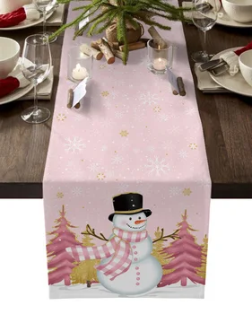 Рождественская Зимняя снежинка Снеговик Розовая настольная дорожка Украшение домашнего декора Украшение обеденного стола Декор стола Изображение