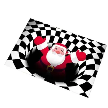 Рождественский Иллюзионный Коврик 3D Визуальный Дверной Коврик Нескользящий Коврик С Оптической Иллюзией Ковер Для Гостиной Столовой Спальни Кухни Изображение