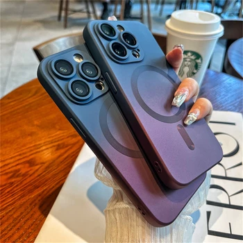 Роскошный матовый чехол для телефона с беспроводной зарядкой Magsafe для iPhone 14 13 12 11 Pro Max 14 Plus с мягким магнитным бампером градиентного цвета Изображение