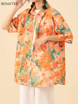Рубашки с принтом, женские летние винтажные унисекс, свободная повседневная уличная одежда в японском стиле, универсальная мода для студентов на каникулах. Изображение