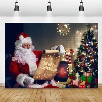 С Рождеством Санта Клаус Фоны для фотосъемки Световое боке Рождественская елка Интерьер Семейная вечеринка Фотографический фон Изображение