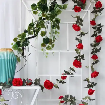 свадебный декор из искусственных роз и лозы плюща длиной 2 метра, Гирлянда из шелковых цветов с листьями для домашнего декора Подвесной Гирлянды Изображение