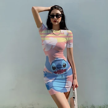 Сексуальное облегающее платье с мультяшным принтом Disney Stitch 2024, летняя модная сумка, модные пляжные платья для вечеринок, уличные платья на каждый день Изображение