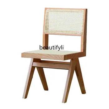 Скандинавский ротанговый стул, винтажный обеденный стул с подлокотником, бытовая японская мебель из массива ясеня Изображение