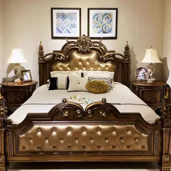 Современная эстетичная кровать в спальнях Nordic Wood Salon, роскошная кровать King Size из натуральной кожи, мебель для гостиной Letto Matrimoniale Изображение