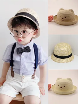 соломенные шляпы для мальчиков и девочек, крутые соломенные шляпы, детские солнцезащитные шляпы, тонкие рыбацкие шляпы летом, дышащие. Изображение