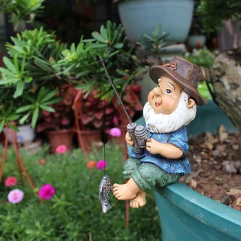 Статуя садового гнома, статуя карлика-эльфа из смолы, украшение для рыбалки на открытом воздухе, пасторальный пейзаж, украшения для сада, двора, газона. Изображение