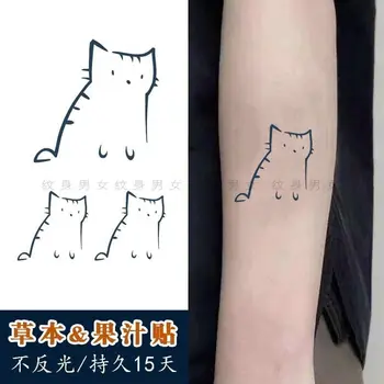 Стойкие поддельные татуировки для женщин, мужские временные тату-наклейки с травяным соком, Милые наклейки с изображением кошки на запястье, фестиваль дешевых товаров Изображение