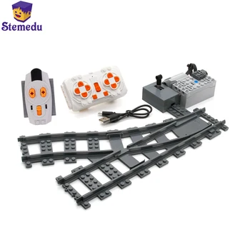 Строительные блоки City Train Track MOC с дистанционным управлением, изменяемый рельс, левый и правый разъемный рельс, набор головоломок, развивающие игрушки Изображение