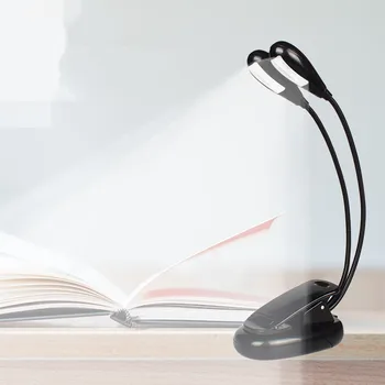 Суперрегулируемая двухполюсная книжная лампа Goosenecks с клипсой, светодиодная лампа для пюпитра и лампы для чтения книг, книжная светодиодная лампа Изображение