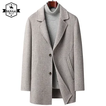 Съемная внутренняя подкладка, шерстяное двустороннее шерстяное пальто, мужская мода, роскошный теплый плотный костюм, пальто, Мужской 10% шелк тутового дерева, Зима Изображение
