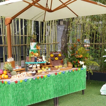 Украшения для гавайской вечеринки Тропический пластик Искусственные цветы Трава Юбка для стола для вечеринки по случаю Дня рождения Принадлежности для украшения стола Изображение