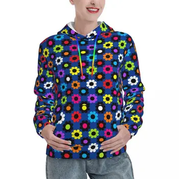 Уличная одежда Flower Power, толстовки с весенним цветным принтом, забавный пуловер, толстовка с капюшоном, женские толстовки повседневного дизайна Oversize Изображение