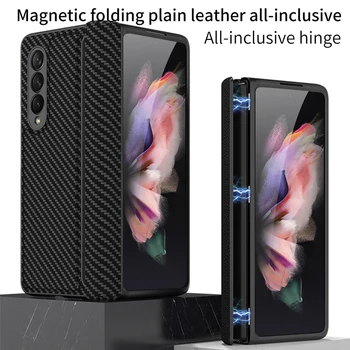 Ультратонкий Чехол для телефона Samsung Galaxy Z Fold3 Роскошный Магнитный Складной Однотонный Кожаный Универсальный Защитный чехол С Прорезью Для ручки Изображение