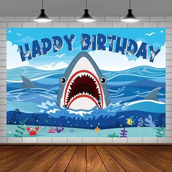 Фон для фотосъемки, баннер, Украшения для дня рождения с акулой Под зоной с морскими акулами, Фон для детского душа для мальчиков и девочек Изображение