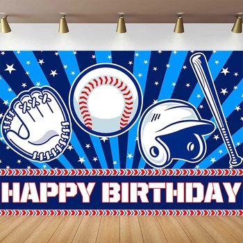 Фон для фотосъемки С Днем рождения Бейсбол Фото фон Баннер Плакат для бейсбольной вечеринки Украшения для вечеринок Изображение