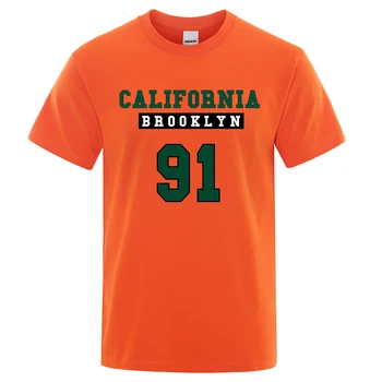 Футболка с забавным принтом California Brooklyn 91 Street, мужская модная хлопчатобумажная футболка, повседневная летняя роскошная дышащая футболка Изображение