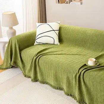 Чехлы для диванов из скандинавской синели, Тканевое покрывало для дивана, полное покрытие, Универсальный чехол для диванных полотенец, Пылезащитный, защищающий от царапин Мебельный декор Изображение