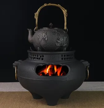 Чугунный стол-гриль для барбекю на древесном угле Барбекю на открытом воздухе портативная печь на мазуте мини-плита для приготовления чая, теплого вина и сыра 0braz Изображение
