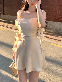 Элегантная вечеринка Y2k Mini Stain Dress Женское платье на бретелях без рукавов, Офисное Женское Винтажное Цельнокроеное платье в Корейском стиле 2023 Лето Изображение