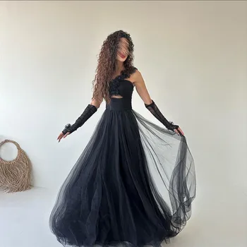 Элегантное платье для выпускного вечера с 3D-аппликацией на одно плечо, выдалбливают однотонные современные вечерние платья трапециевидной формы. Изображение