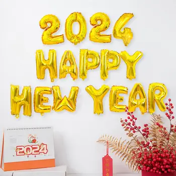 Яркий воздушный шар с цифрами, украшение вечеринки по случаю Дня рождения, воздушные шары с цифрами золотистого цвета, Новый год 2024 для вечеринок Изображение