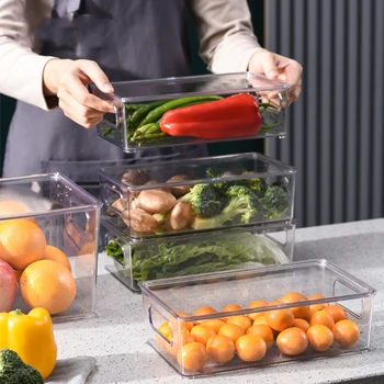 Ящик для хранения свежих продуктов в холодильнике, пластиковый, прозрачный, герметичный, для фруктов и овощей, Кухня Изображение